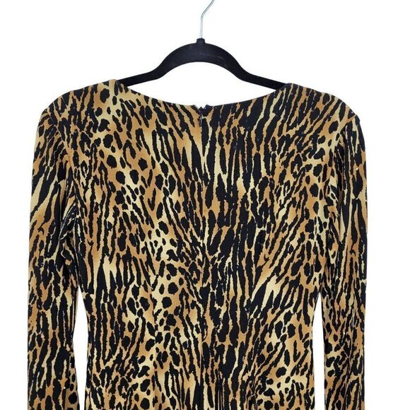 Vintage 80's Cache Mini Dress 2 Black Animal Leopard Long Sleeve Tunic Shift Mod - Picture 10 of 12